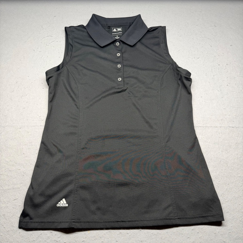 Adidas Polo Shirt Womens M Black Puremotion Sleeveless Golf Athletic Top